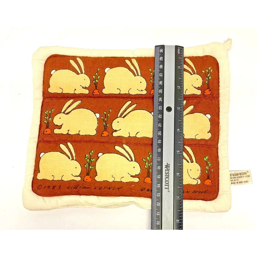 Vintage 1983 Lillian Vernon Potholders Hotpads RABBITS Folk Art-Alan Wood Design