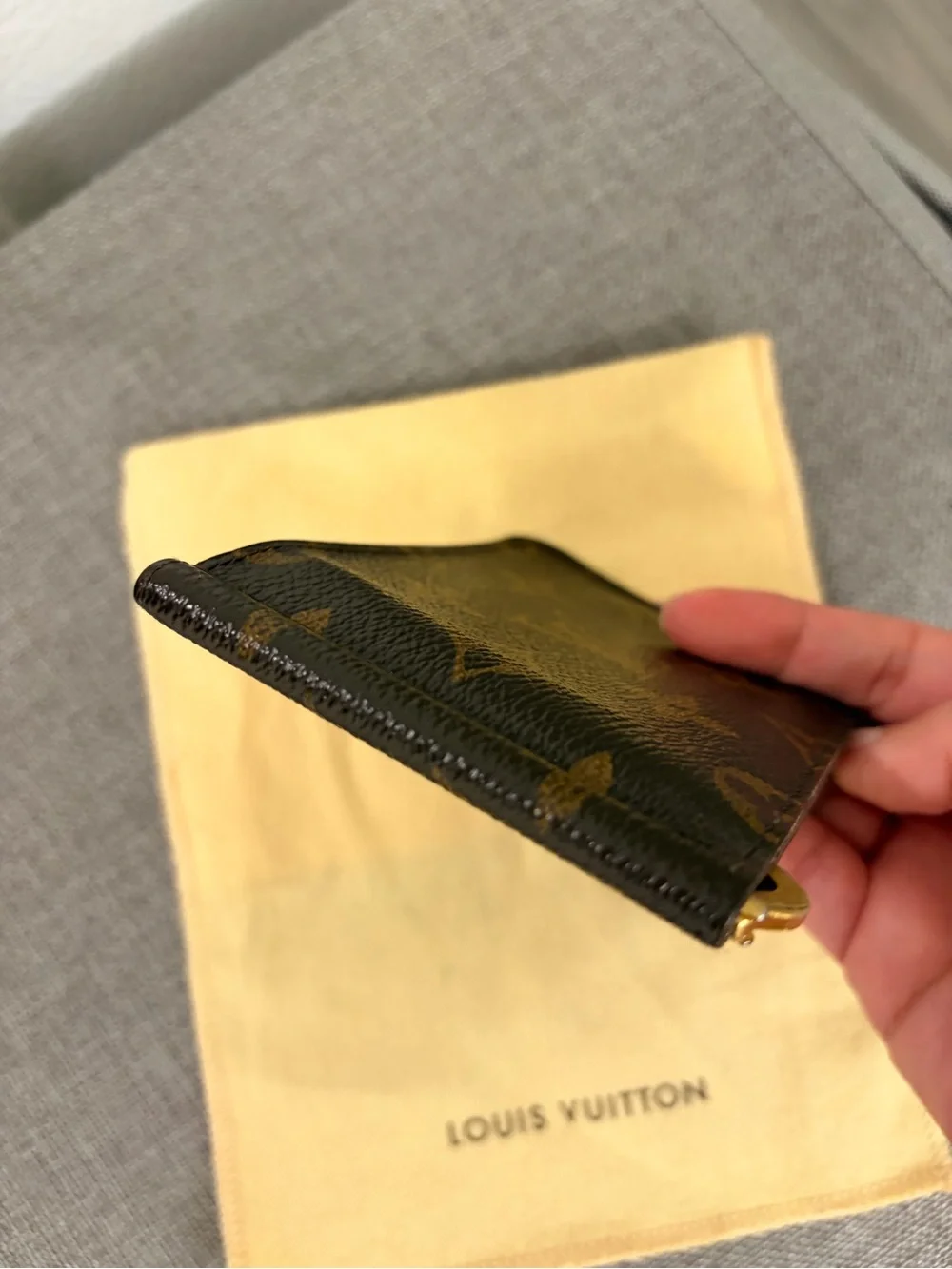 Louis Vuitton Brown Leather Money Clip Card Holder with Gold-Tone Clip
