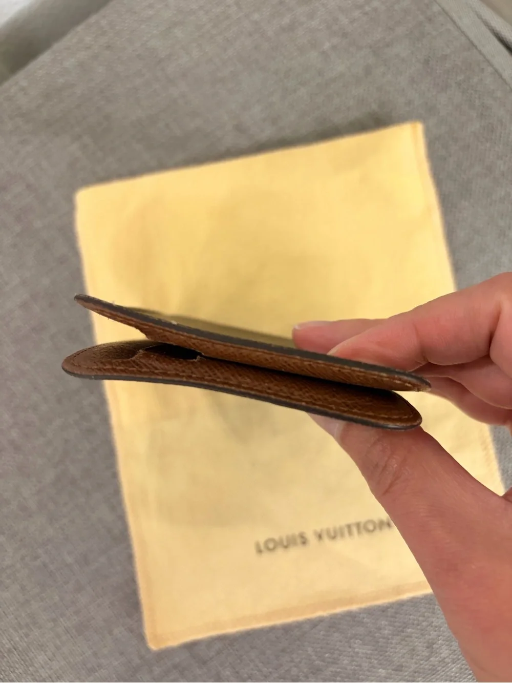 Louis Vuitton Brown Leather Money Clip Card Holder with Gold-Tone Clip