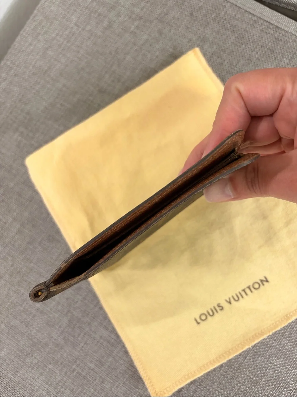 Louis Vuitton Brown Leather Money Clip Card Holder with Gold-Tone Clip