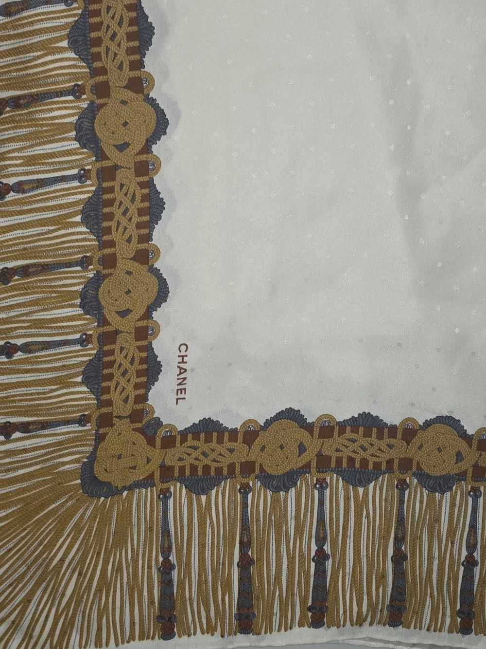 CHANEL Gold, Navy & Ivory Silk Scarf