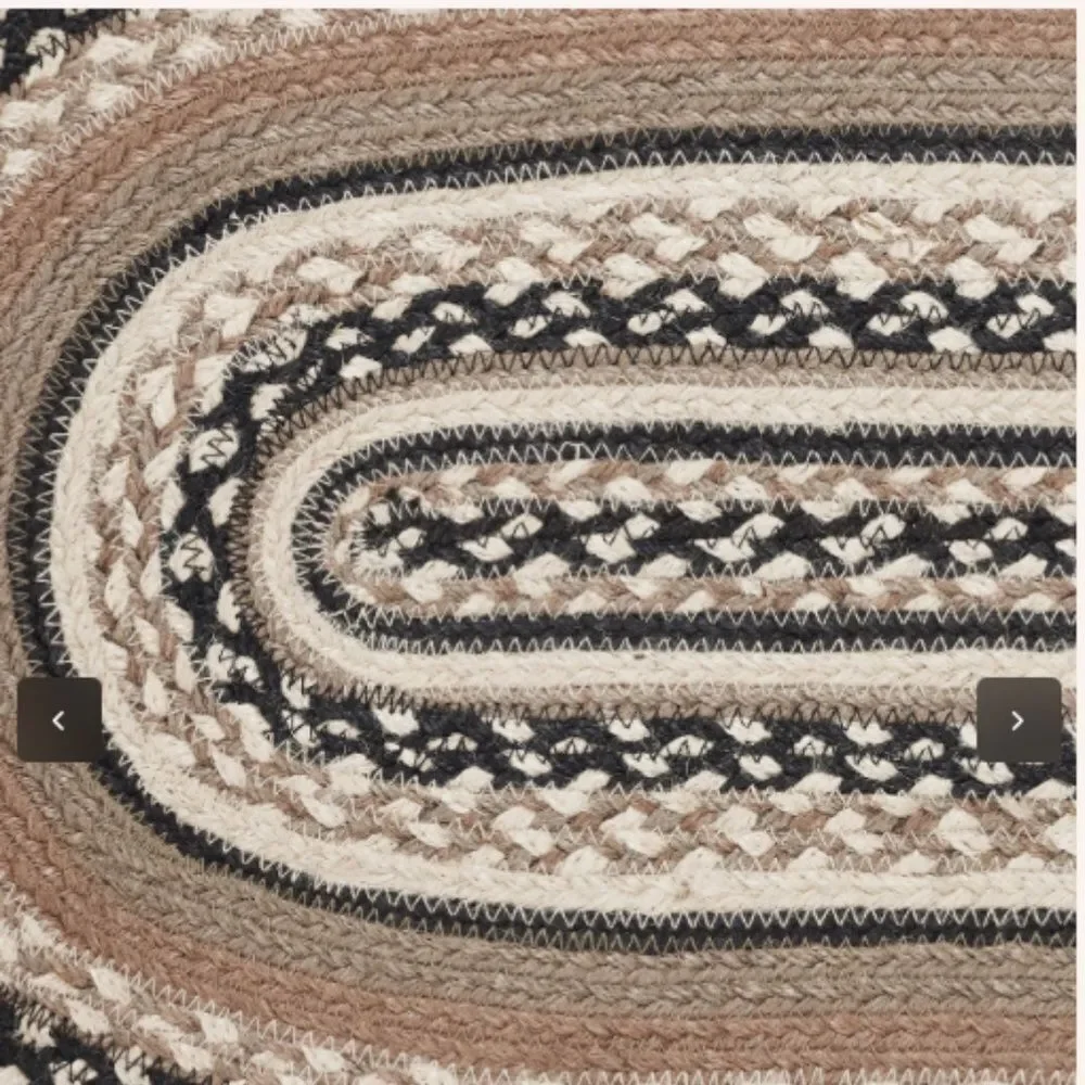 Farmhouse Jute Braided Oval Table Runner Tan Black Cream Country Cottagecore