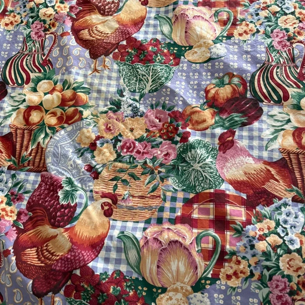 Vtg Rooster Farmhouse Tablecloth cotton Set‎ 50x64 Country Cottagecore set of 2