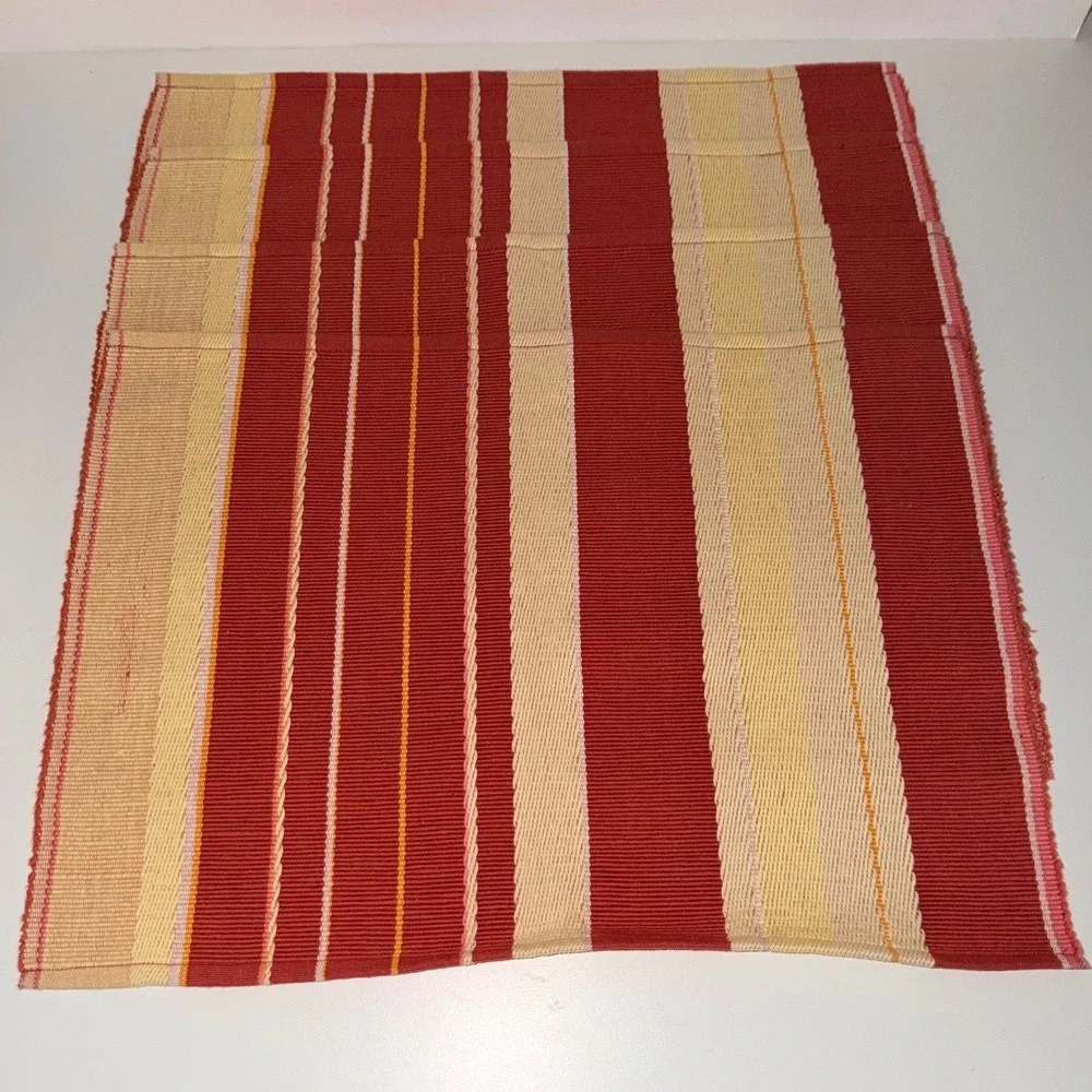 Martha Stewart Collection Cotton Table Placemats Red‎ Yellow Stripe Woven