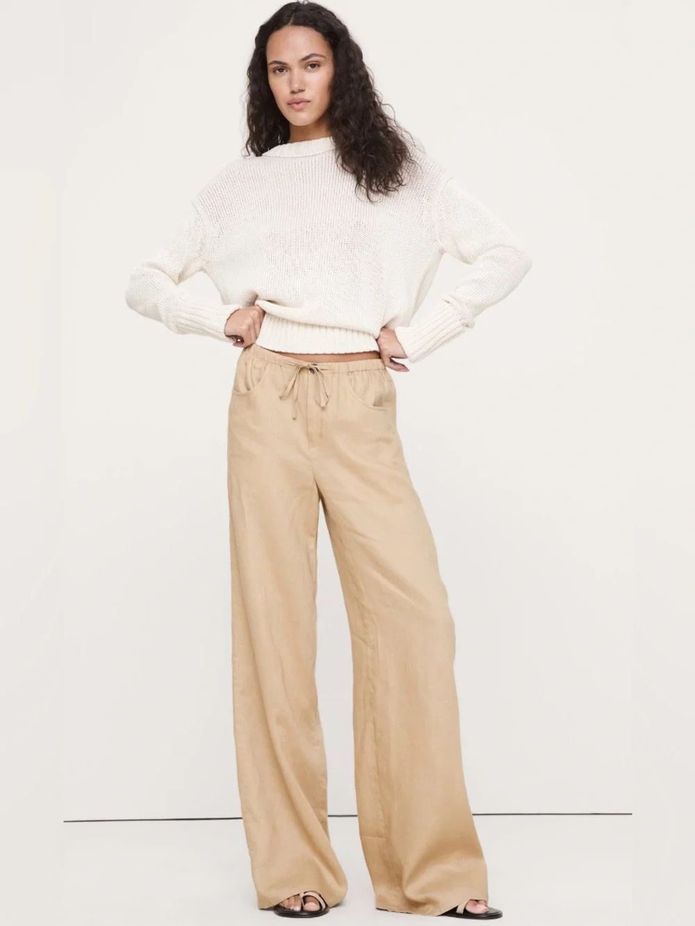 BANANA REPUBLIC THE STUDIO WIDE-LEG DRAWSTRING PANT IN LINEN