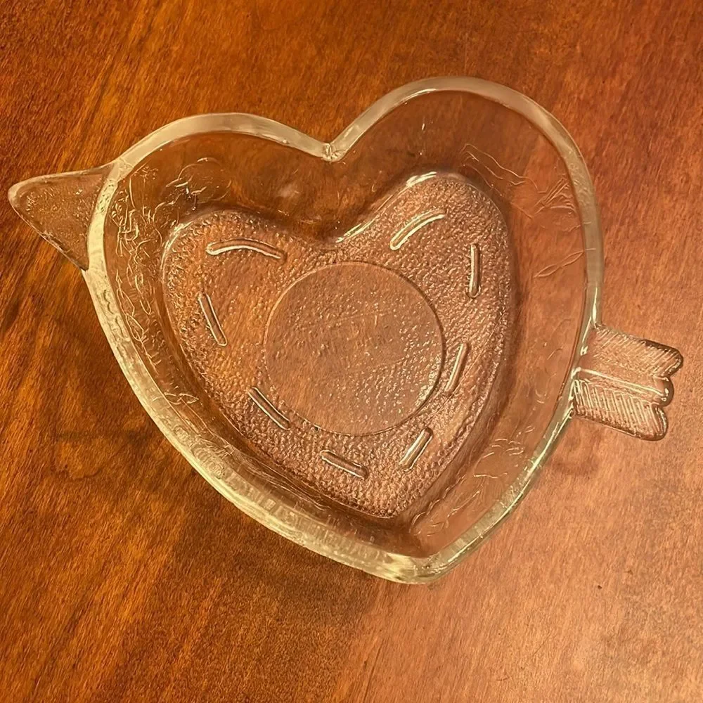 Vintage Safe-Bake USA Glass Heart Pan with Cupid & Arrow