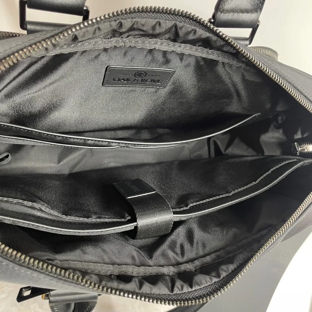 Sleek Oak & Rove Briefcase Mens Black Leather Laptop Bag Messenger Travel Carry