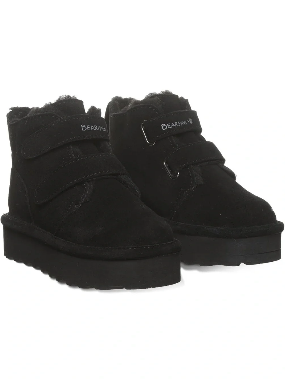BearPaw Black Suede Shearling Strap Ankle Boots