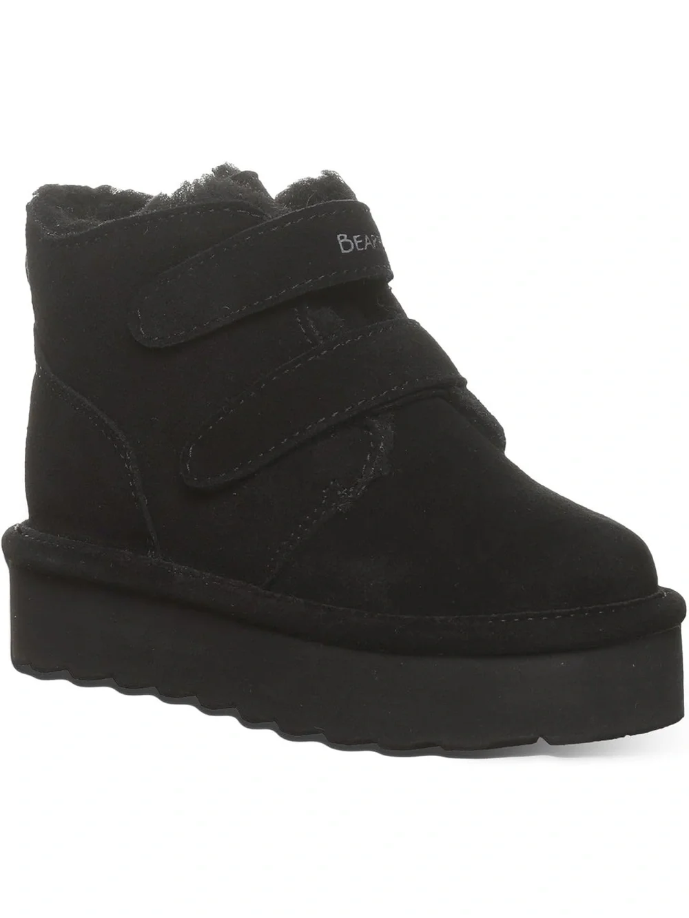 BearPaw Black Suede Shearling Strap Ankle Boots