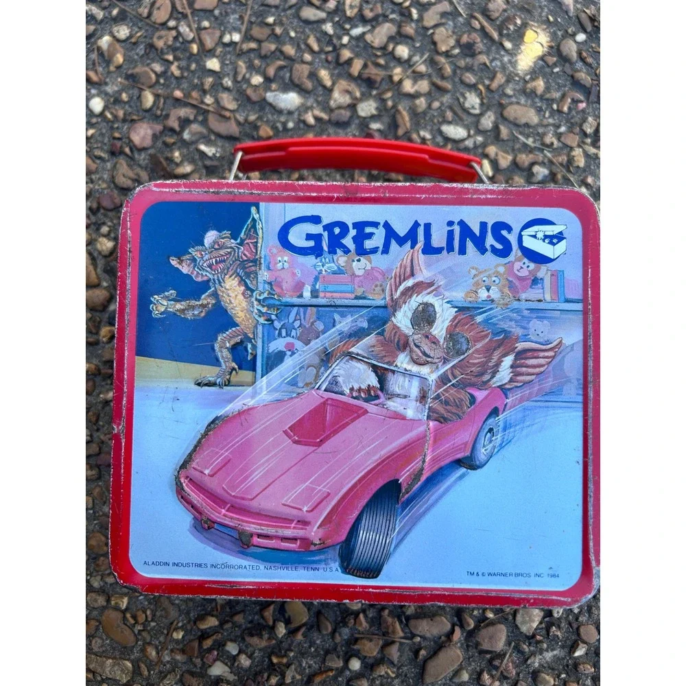 Aladdin Gremlins Metal Lunch Box 1984 Vintage Blue Red Gizmo Stripe Movie‎ Good