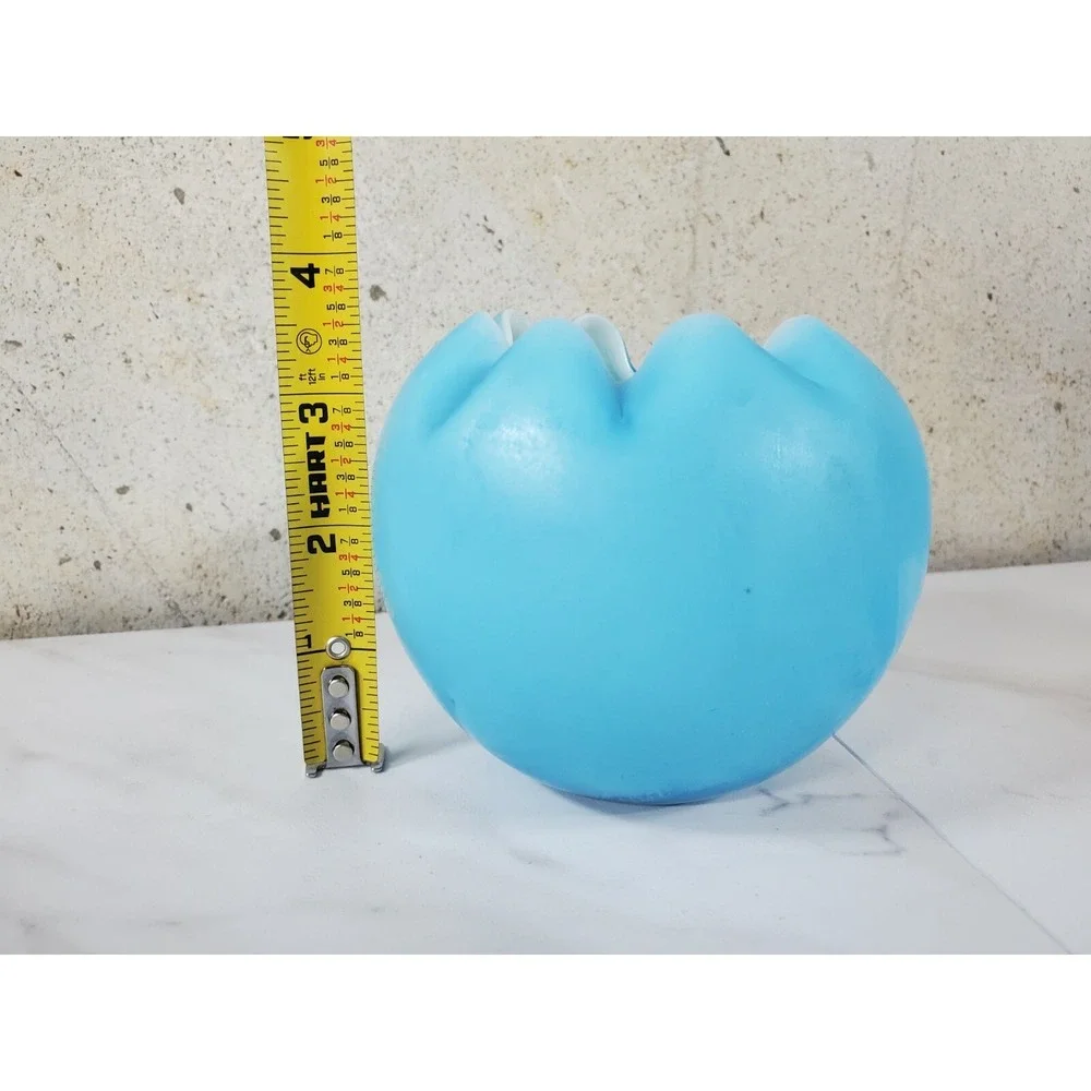 Vintage hand blown satin glass ombre soft blue rose Bowl vase w/crimp pinch rim.