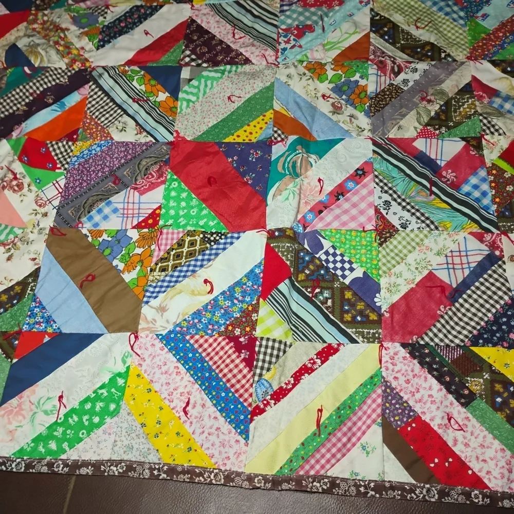 Vintage Handmade Patchwork Quilt 56x41 1970s–80s Era​