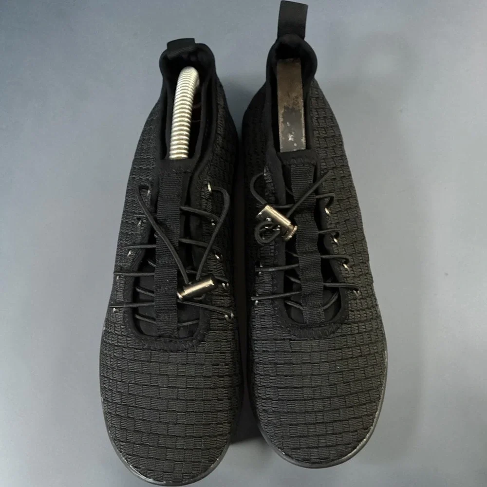 Steven by‎ Steve Madden Base Black Woven Wedge Bungee Lace Sneakers Womens 8.5