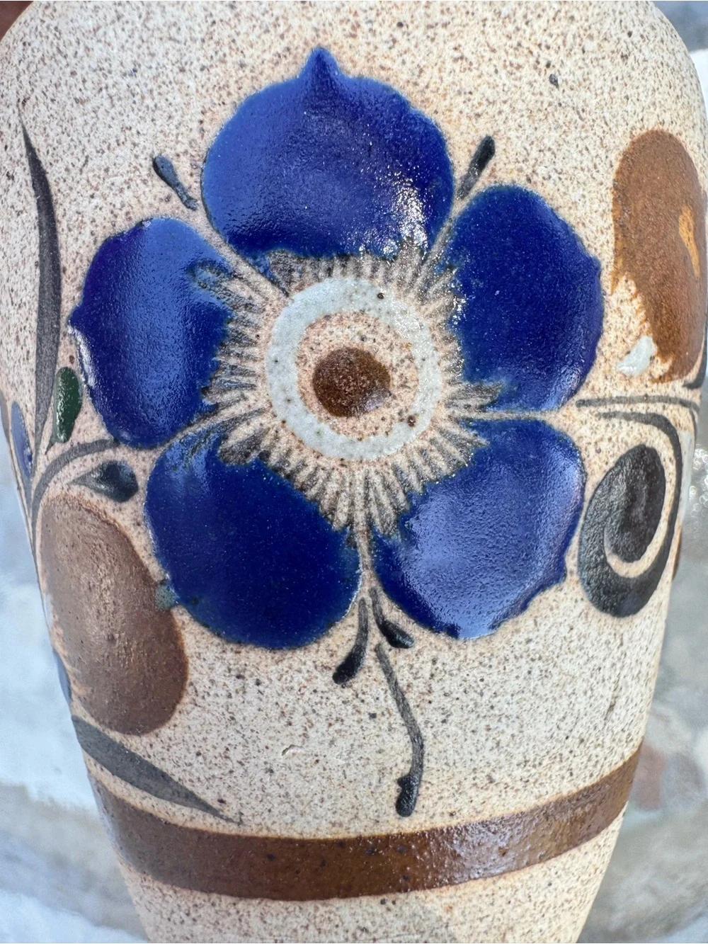 Vintage Tonala Mexico Pottery Vase Signed Mex Z Blue Flower Boho Home Decor