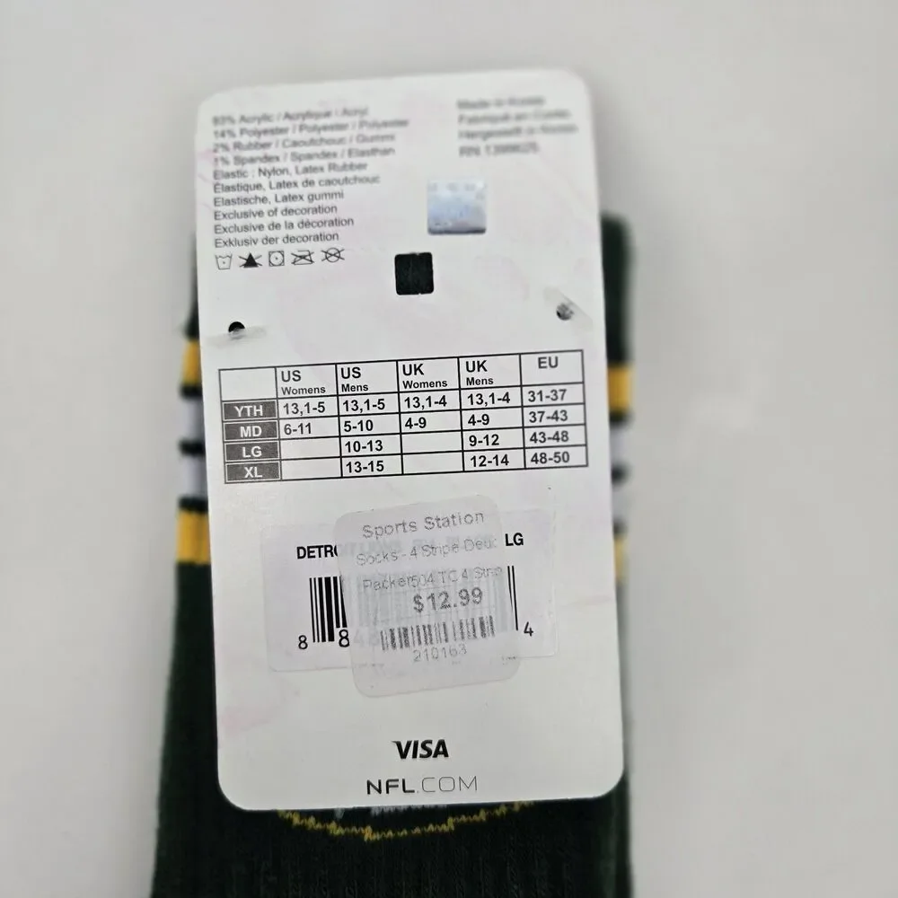 NFL Team Apparel Green‎ Bay Packers Wisconsin Football Crew Socks Mens 10-13