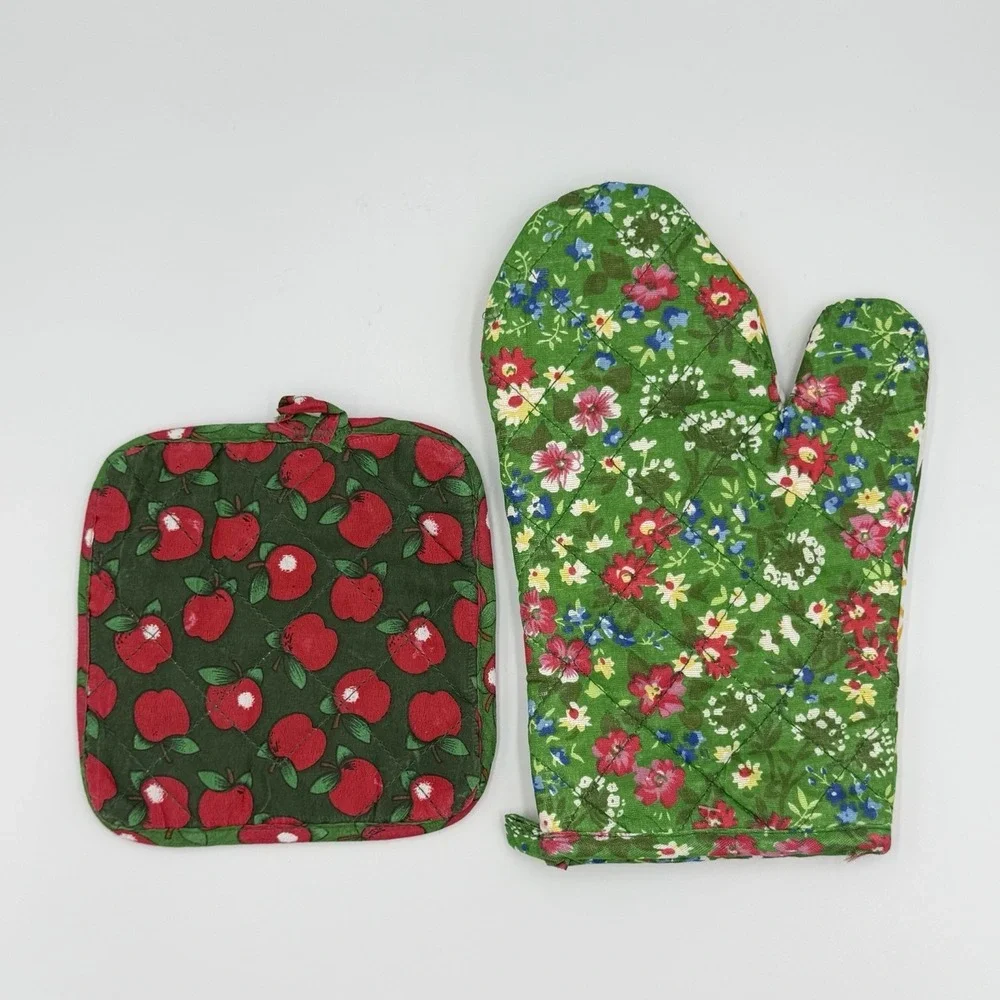 VTG Apple‎ Kitchen Oven Mitt Potholder Set Cottagecore Farmhouse Country 80s