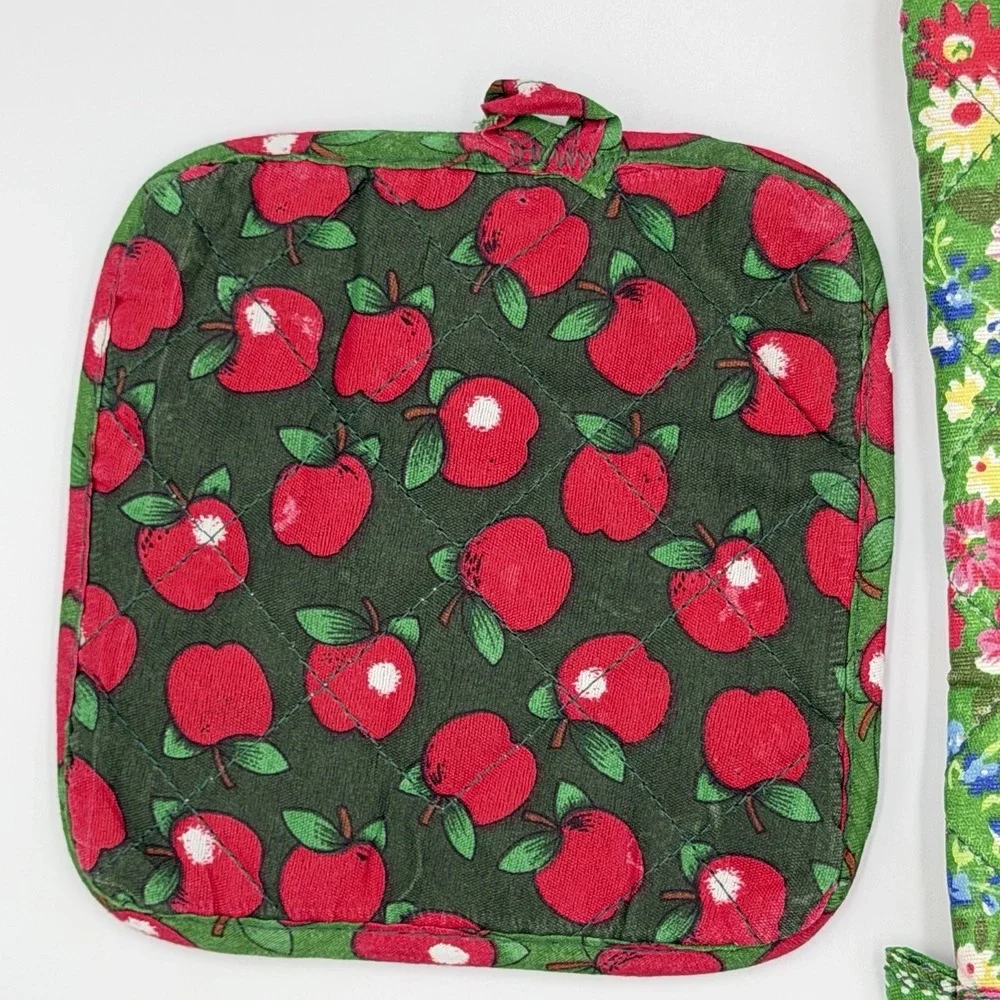 VTG Apple‎ Kitchen Oven Mitt Potholder Set Cottagecore Farmhouse Country 80s