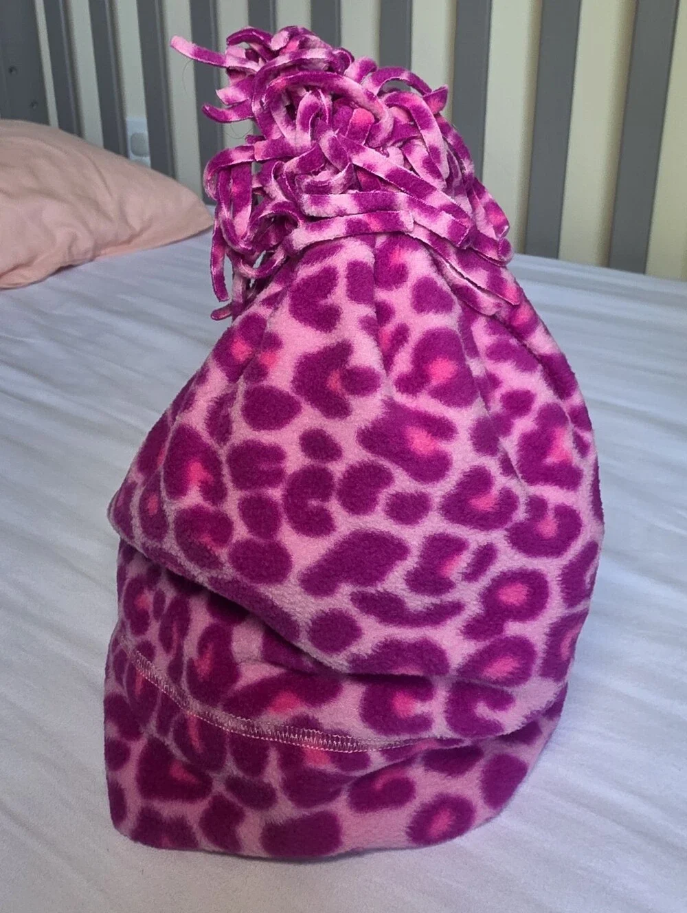 Hanna Anderson Pink Leopard Print Kids Felt Beanie Hat Size Large