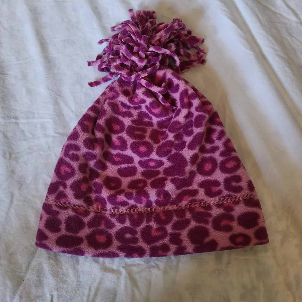 Hanna Anderson Pink Leopard Print Kids Felt Beanie Hat Size Large