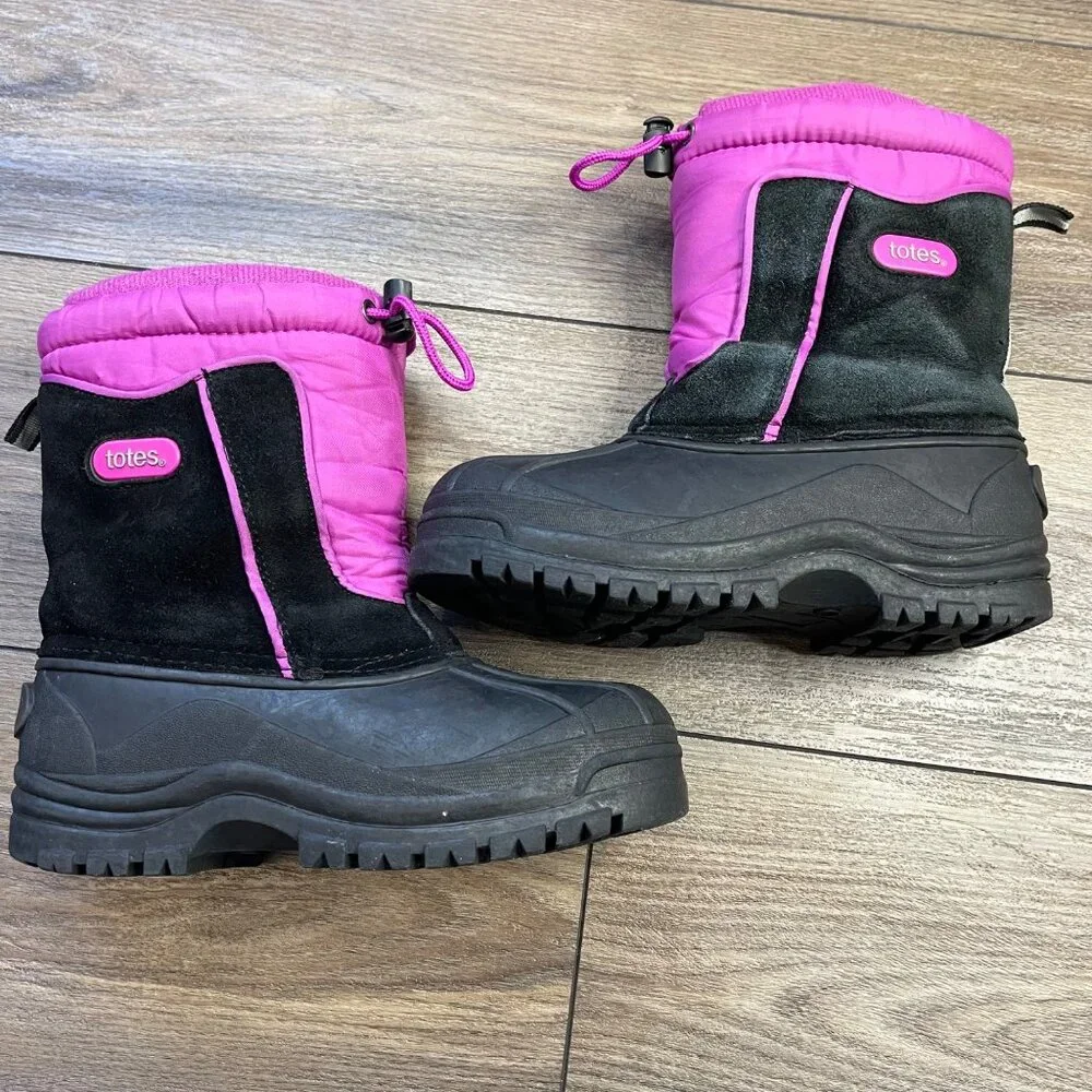 Totes Jean Snow Boots Girls‎ Size 3 Slip On Bungee Closure Suede Leather FAIR