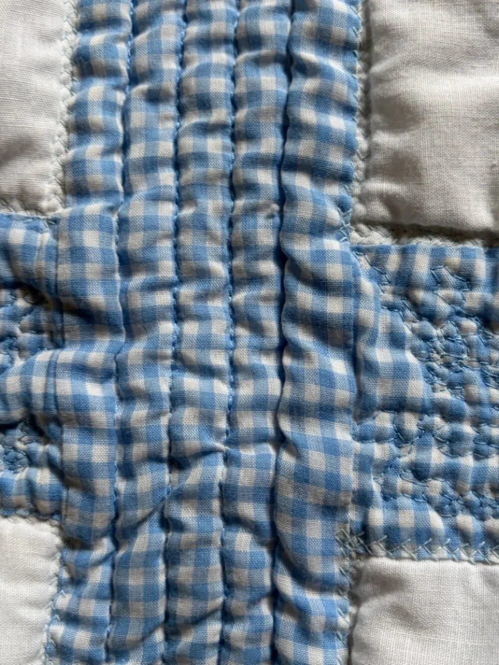 Baby Quilt Vintage Handmade Cross Stitched Hand Stitched 34” x 44” Vintage