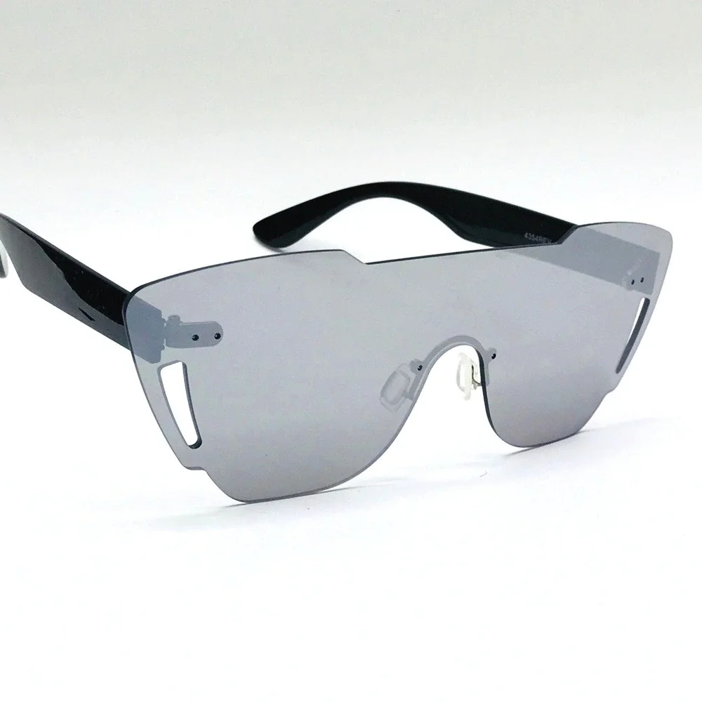Rimless Sunglasses Shield Visor Silver Mirrored Lens‎ Fashion Futuristic Sports