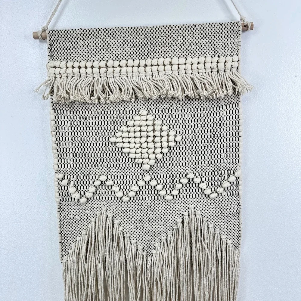 Woven Bohemian Geometric Wall Hanging‎ Beige 7.5