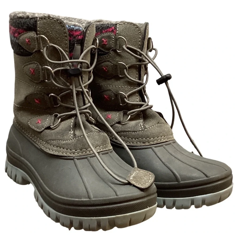 Kids Winter Boots Size 2 Grey Pink Insulated‎ Waterproof Snow Boots