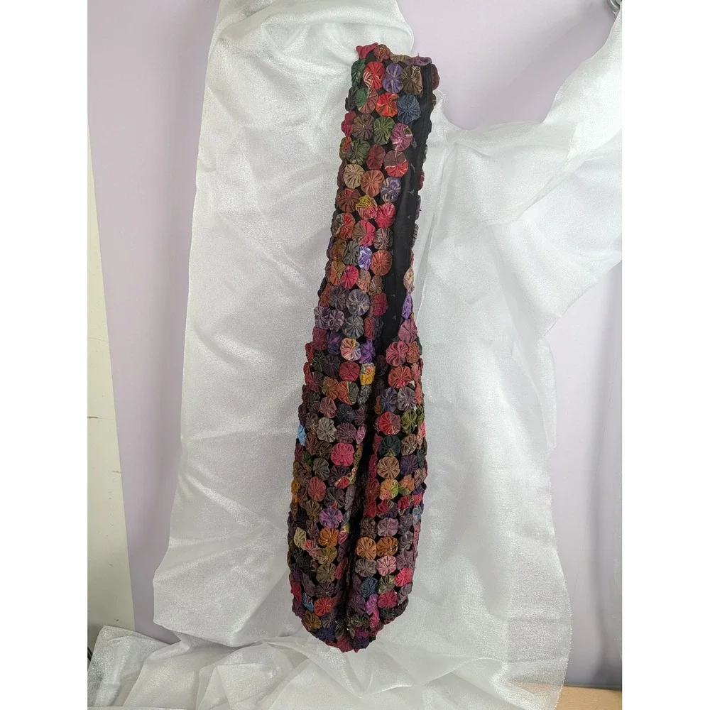 Boho Multicolor Thai Silk yo-yo Floral Hobo‎ Bag Purse Handcrafted Shoulder Bag