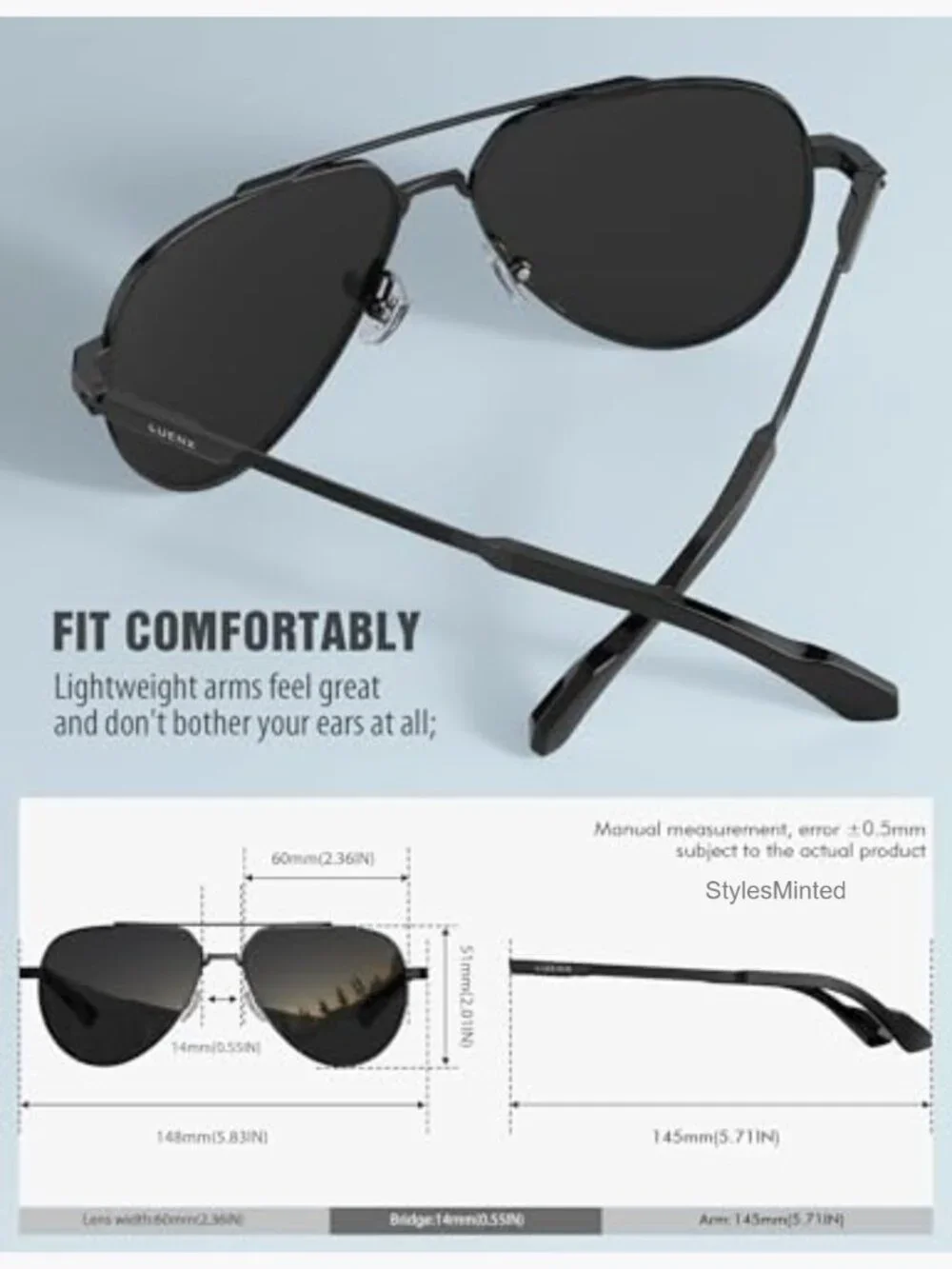 Polarized Aviator Sunglasses UV400 Driving Pilot 60mm