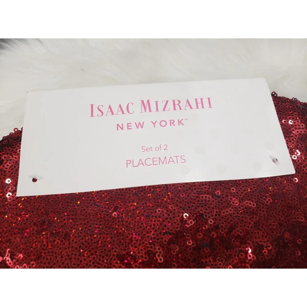 NEW Isaac Mizrahi PLACEMATS Valentine's‎ Red Sequin LIPS 18x13 Boudoir Decor