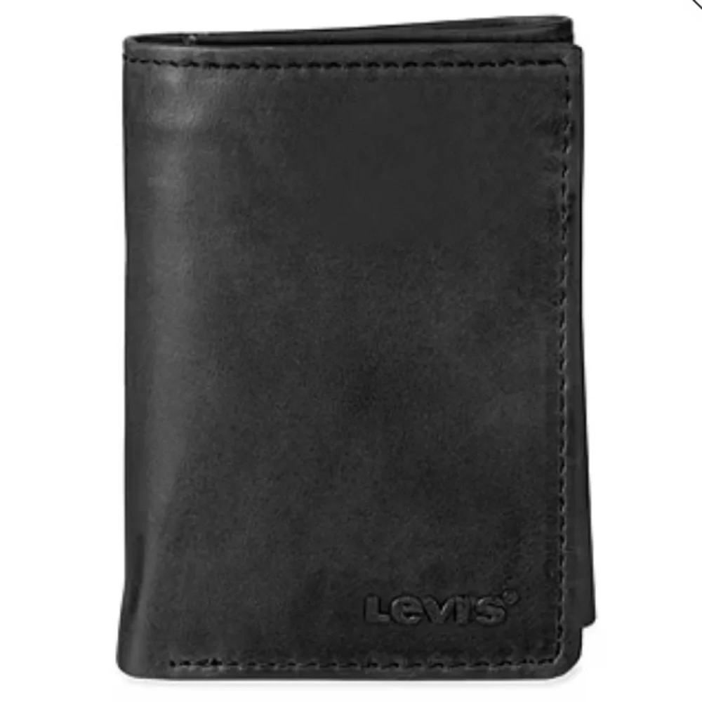 Levi's® Trifold With Zipper Mens Classic TriFold Wallet Black Leather New
