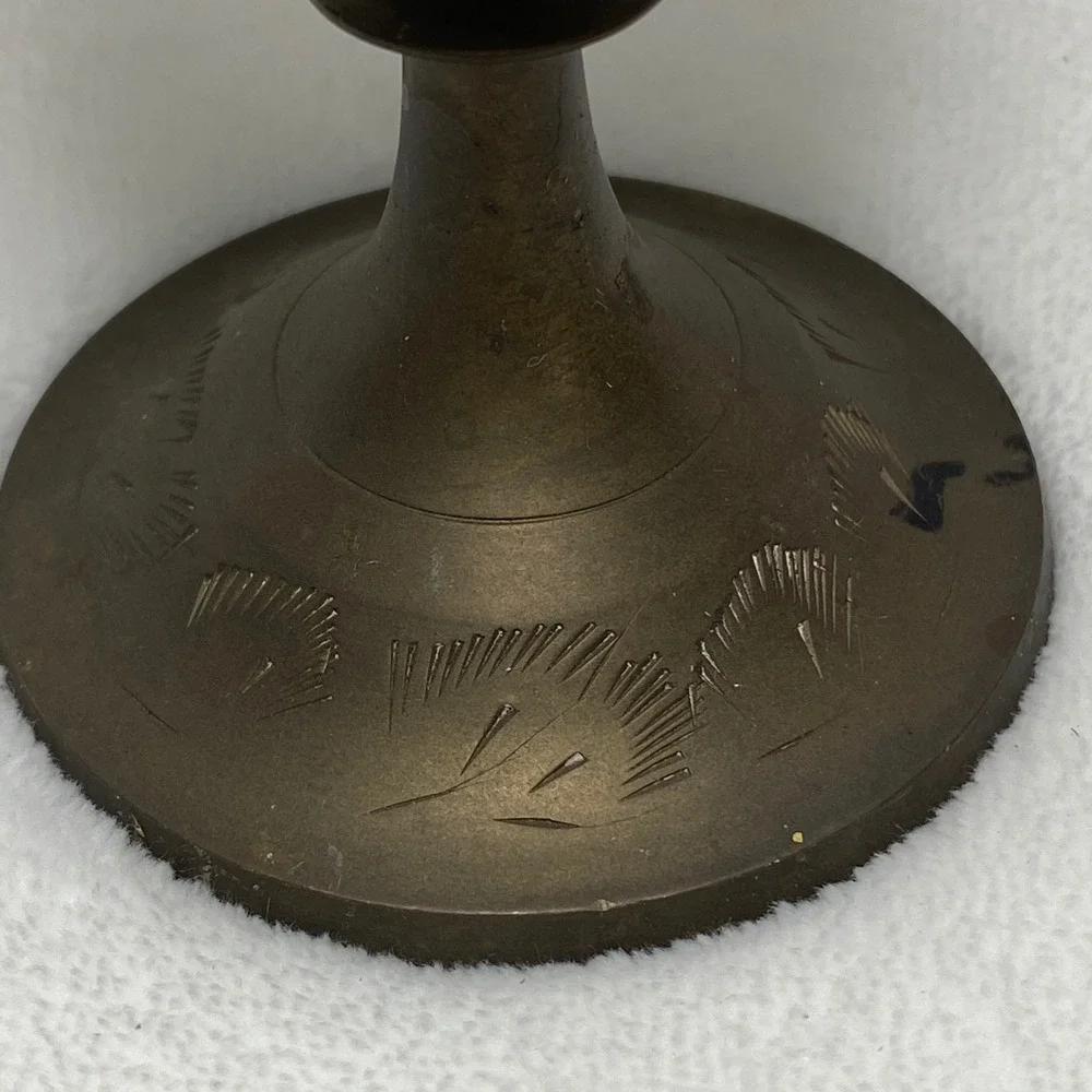Vintage Brass Vase Etched Floral Design Ornate‎ Trumpet Neck Pedestal Base Decor