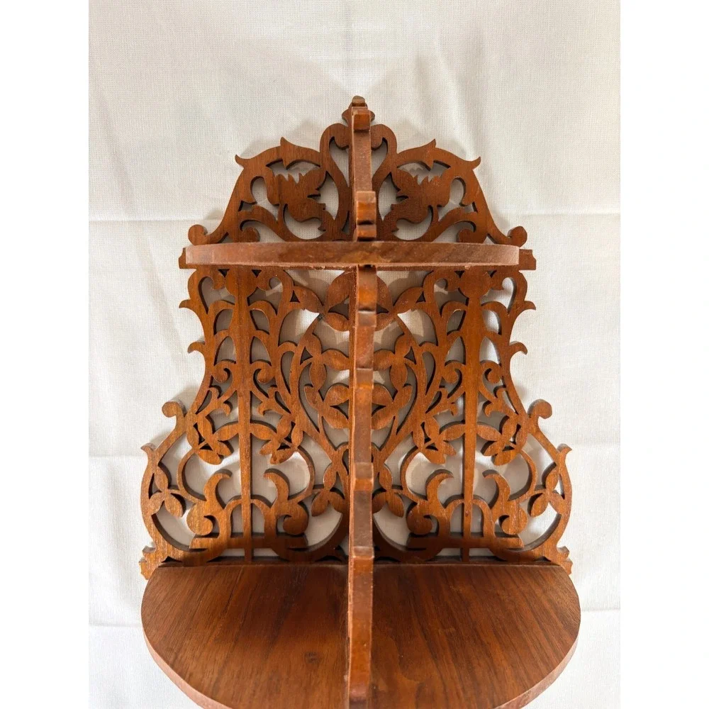 Vintage Intricate Handmade Scroll Cut Victorian Fretwork Display Shelf Two Level