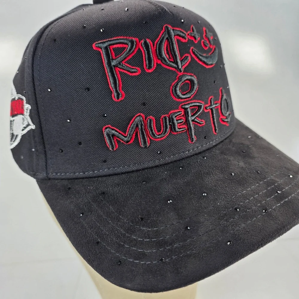 Belico Hats Rico Muerto Black Red Rhinestone Snapback‎ Hat with Dust Bag