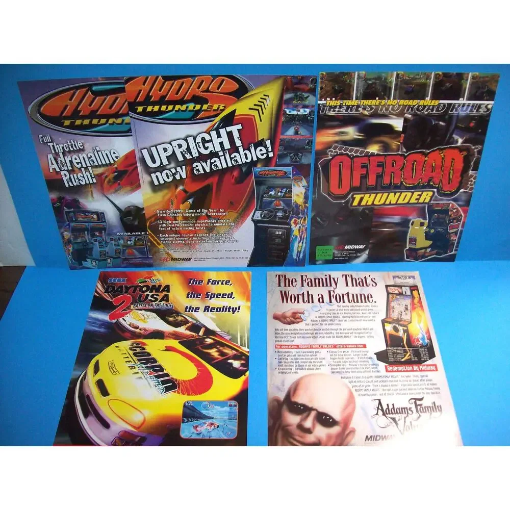 Arcade FLYERS Addams Family Daytona Off Road Thunders Hydro Thunder Lot Of 5 NOS