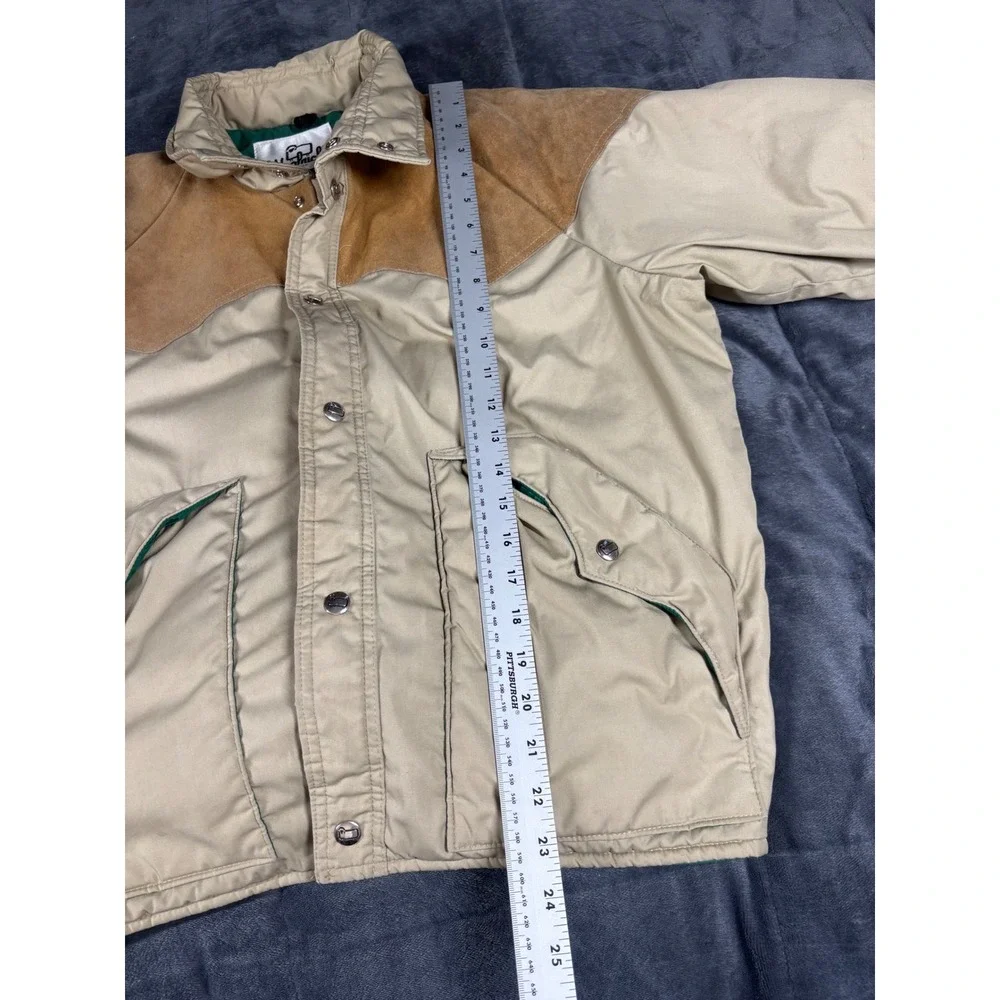 Woolrich Vintage Mens Western Suede Yoke Puffer Jacket Tan Beige Size M 6394