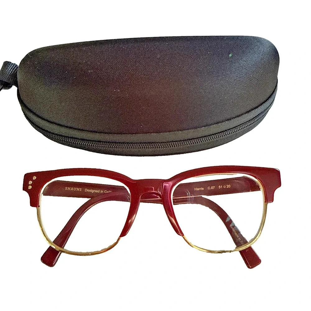SHAUNS Harris Italian Eyeglasses Burgandy Gold Rim CatEye 51-20 C.07 Frames only