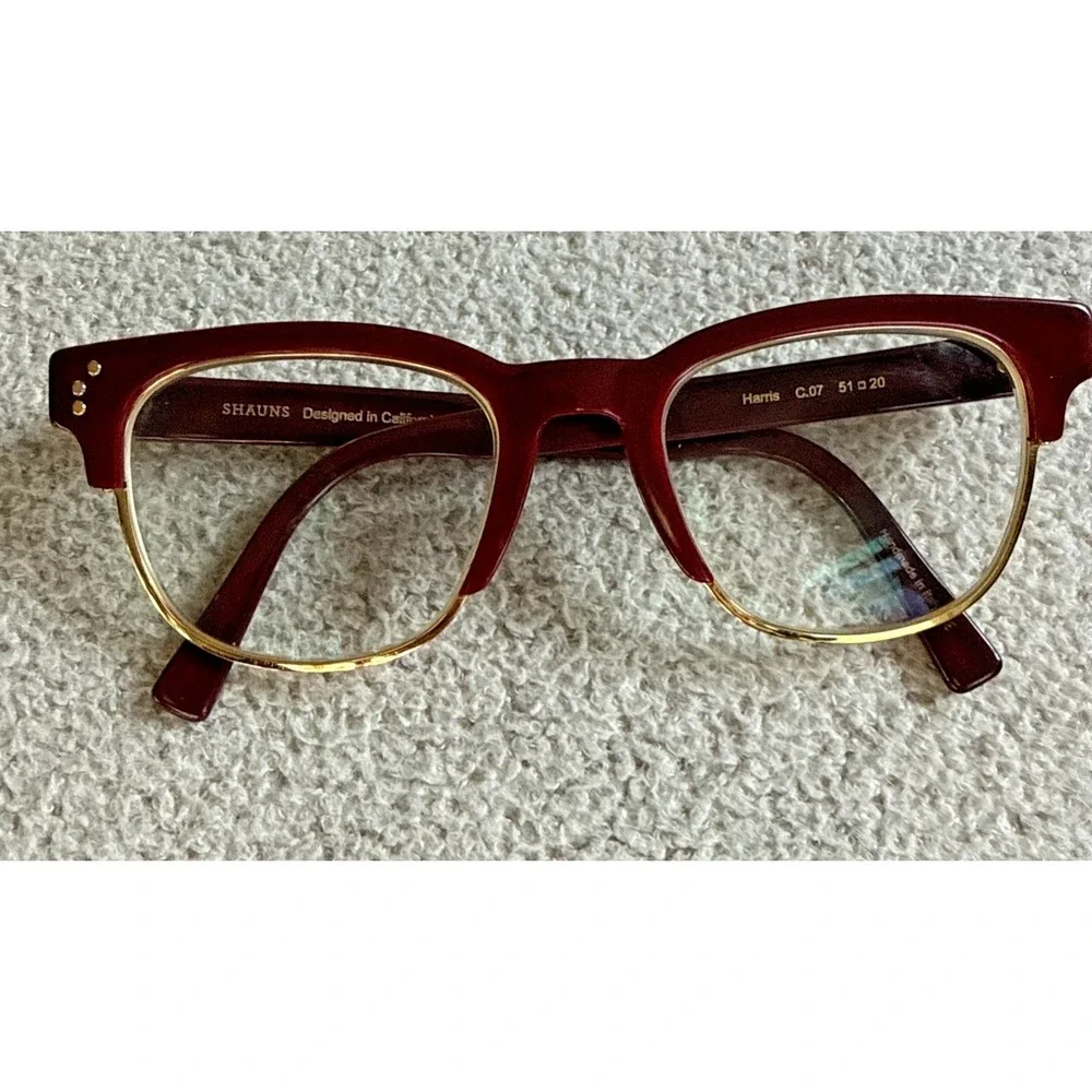 SHAUNS Harris Italian Eyeglasses Burgandy Gold Rim CatEye 51-20 C.07 Frames only