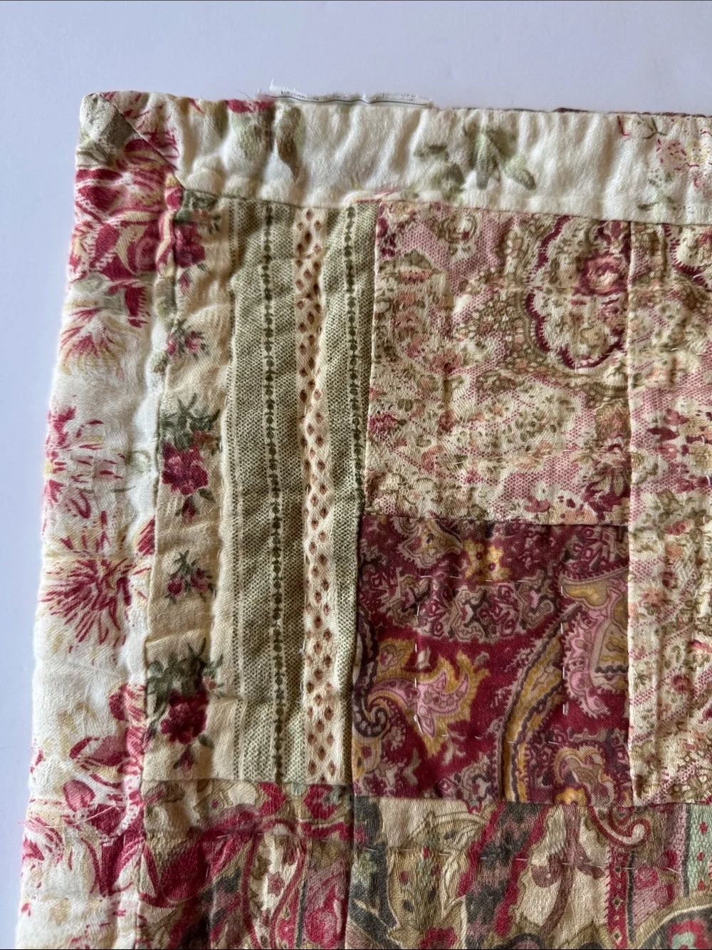Vintage 16” Quilted Pillow Shams in Cream and Burgundy