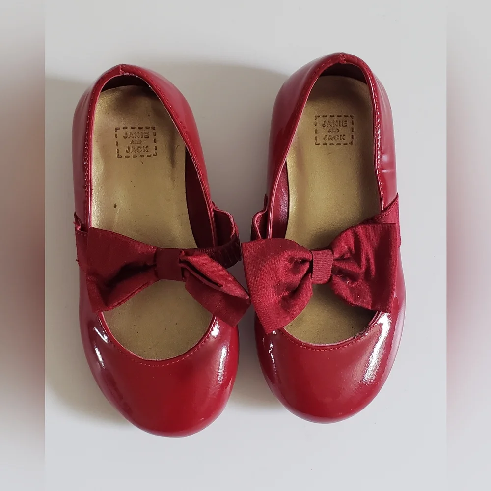Janie and Jack Red Patent Leather Ballet Shoe with Satin Bow Size 7