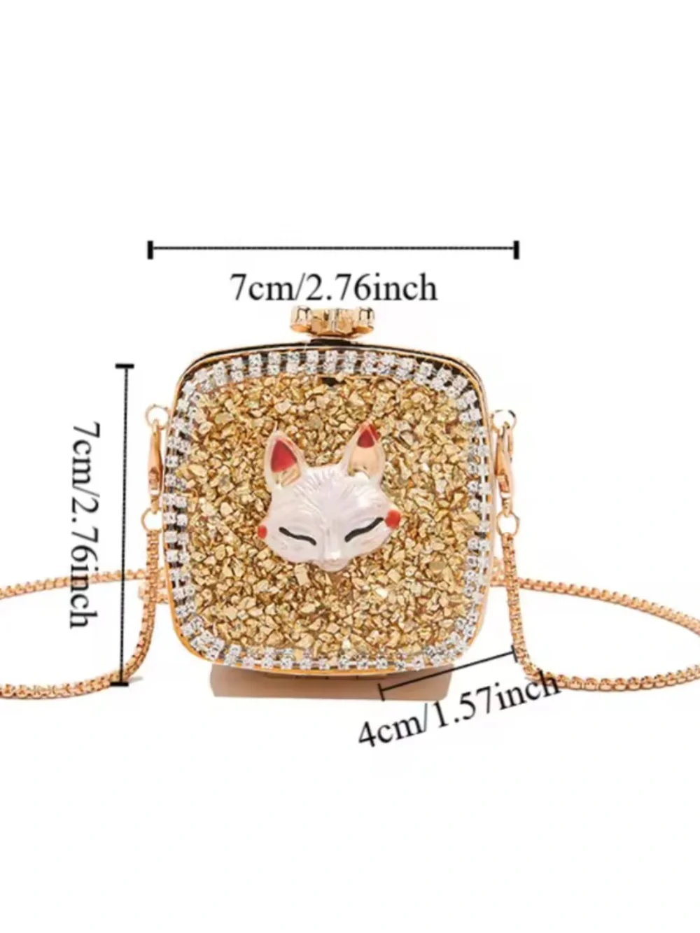 Gold Crystal Fox Box Clutch Crossbody Bag | Rhinestone Evening Mini Purse