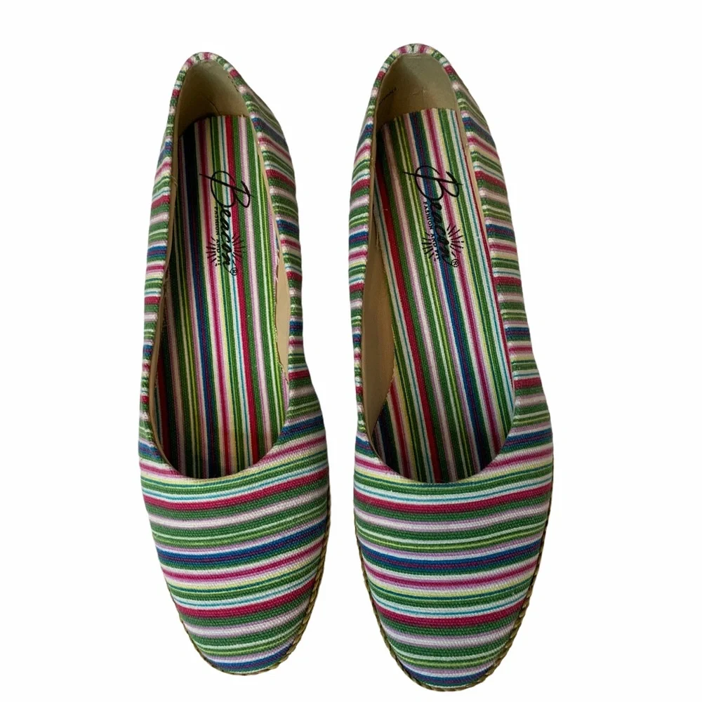 Beacon Multi Colorful Striped Espadrilles Wedges size 8.5 NARROW shoes