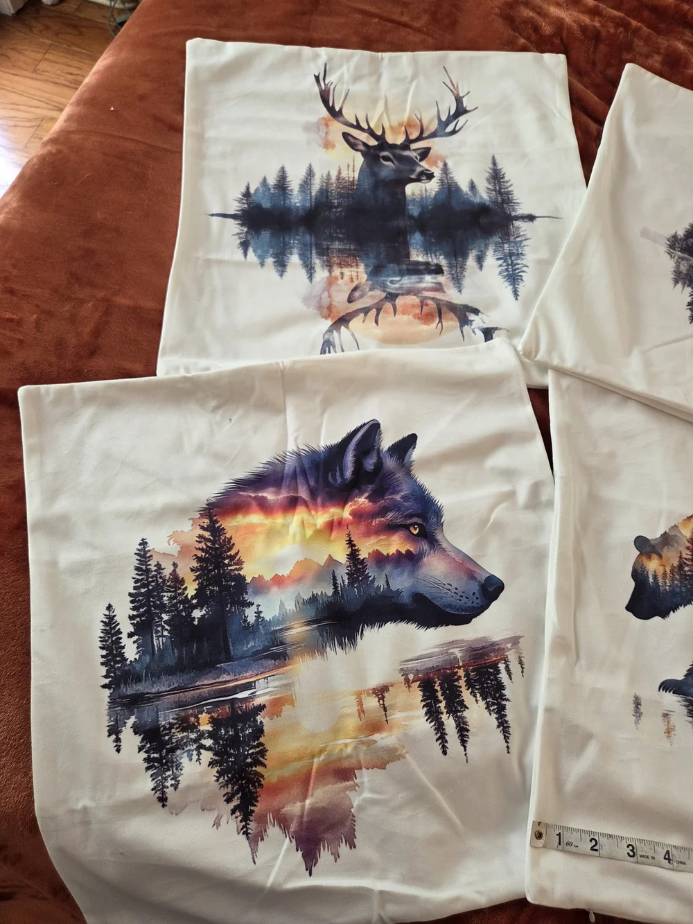 Nature Animal Double-Exposure Pillow Covers Set - Wolf, Bear, Moose, Deer