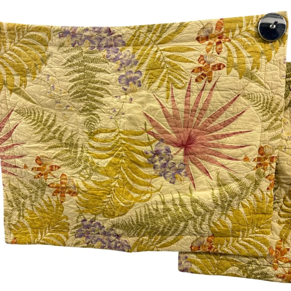 Liz Claiborne Tropical Botanical Quilted Pillow Shams Set of 2 Yellow Standard