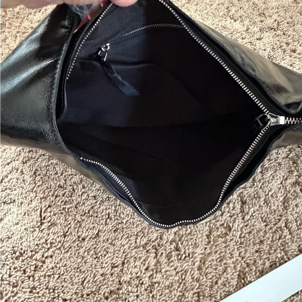 NWT new Anthropologie shiny faux patent leather tote bag purse black
