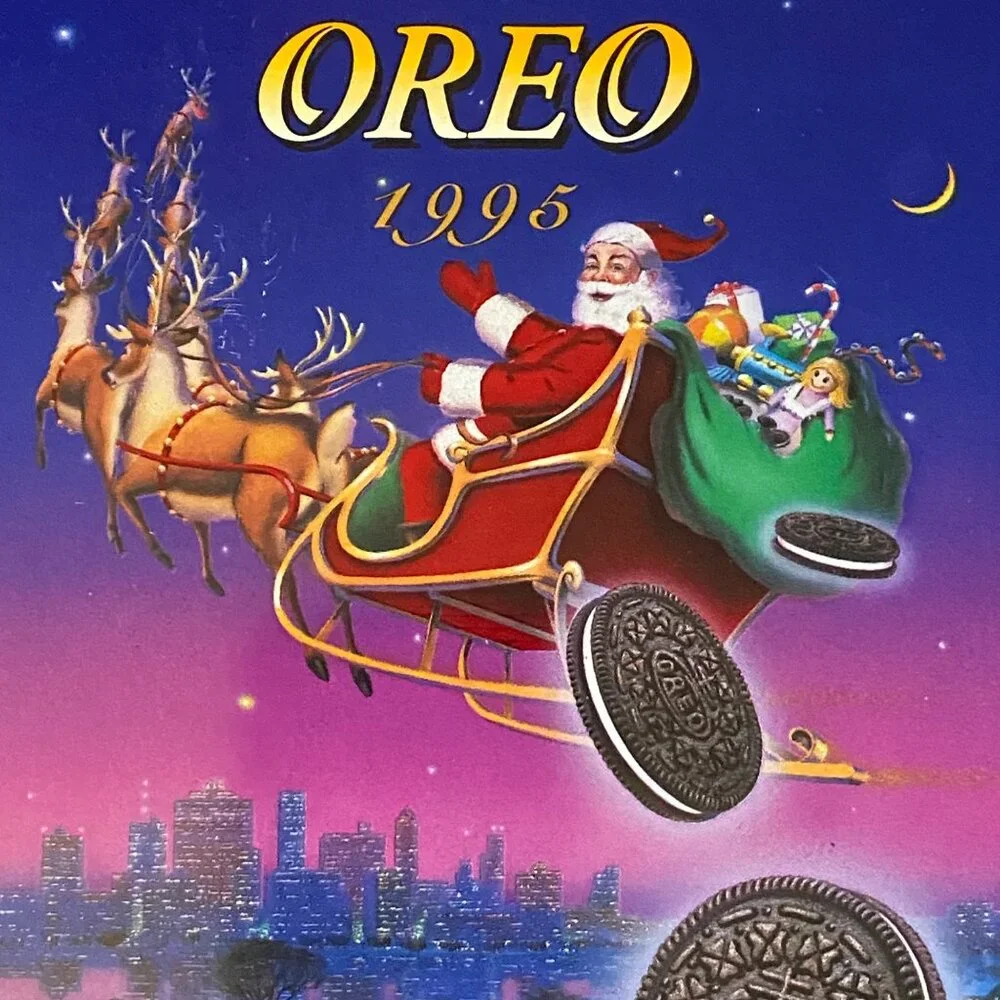 Vintage Oreo 1995 Christmas Collectible Tin Santa Sleigh Advertising‎ Decor