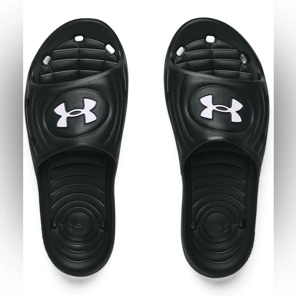 Under Armour Men's Locker Slides Sandals, Black/White, Size 18 M