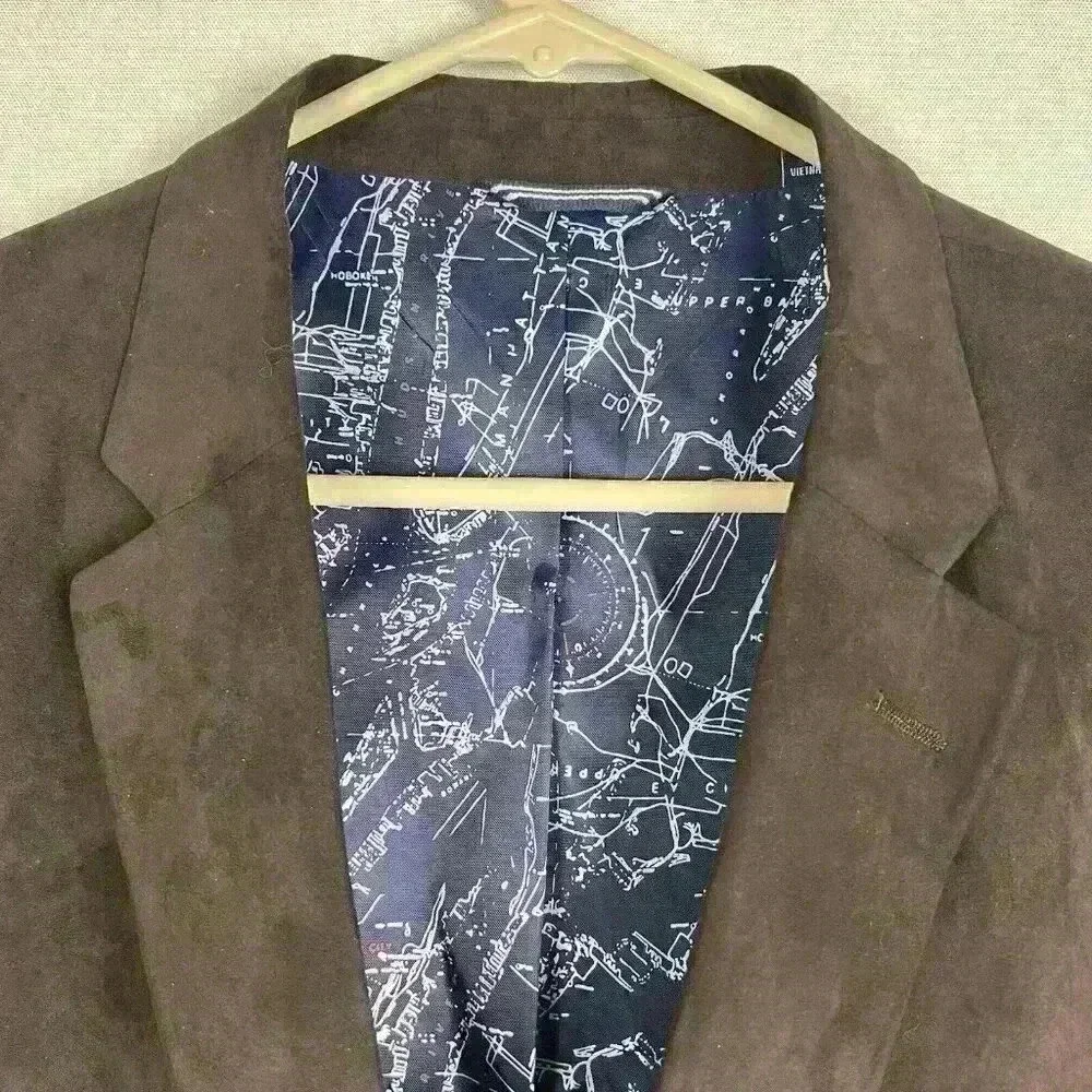 Nautica Mens Suit Jacket Blazer Brown Suede Like Polyester‎ Size 46 Regular