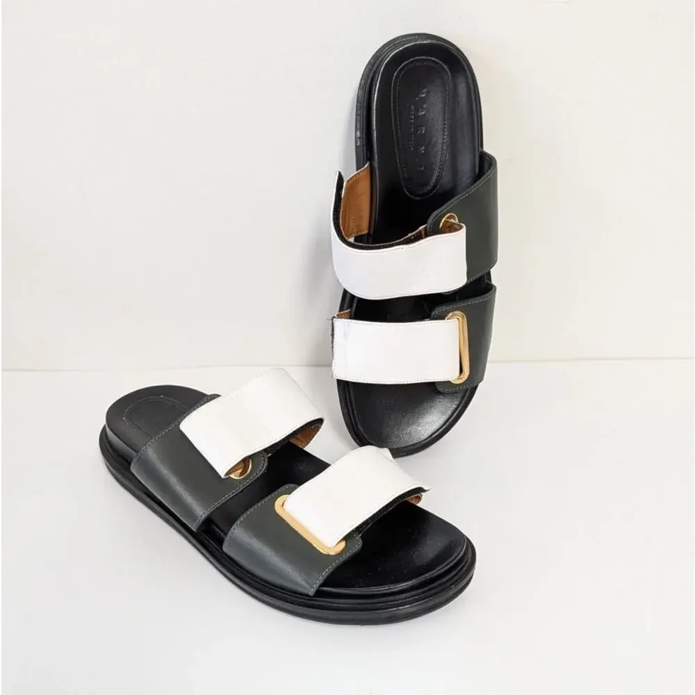 Marni Fussbett Color Block Slide Sandals Women's EU40/US 9.5 Leather Slip On